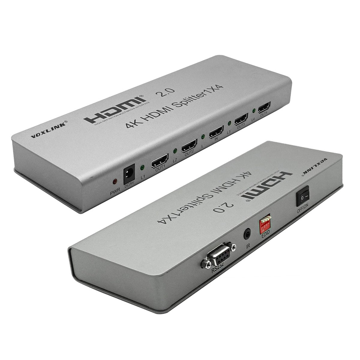 Voxlink NEW 1X4 HDMI 2.0 splitter 4K (HDMI 2.0,HDCP2.2 ,4K,IR extension, EDID mangement, RS232) Not fit amplifier US