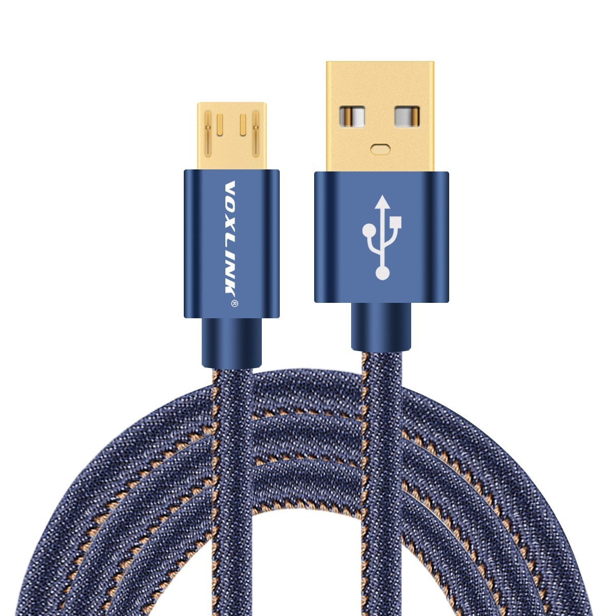 VOXLINK Micro USB Cable Denim Braided Fast Charger & Data Cable For Samsung Huawei Xiaomi Android Mobile Phone USB Charger Cable blue 0.25M