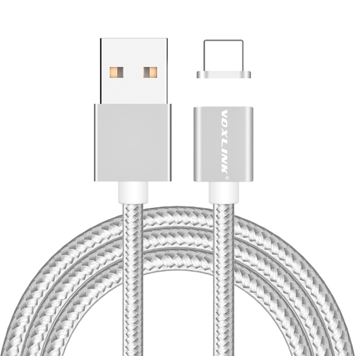 VOXLINK Magnetic Charger Adapter 2.4A Fast Charging Data USB Cable for Apple iPhone 8 7 Plus 6 6s Plus 5S 5C Magnet Charge Cable Silver