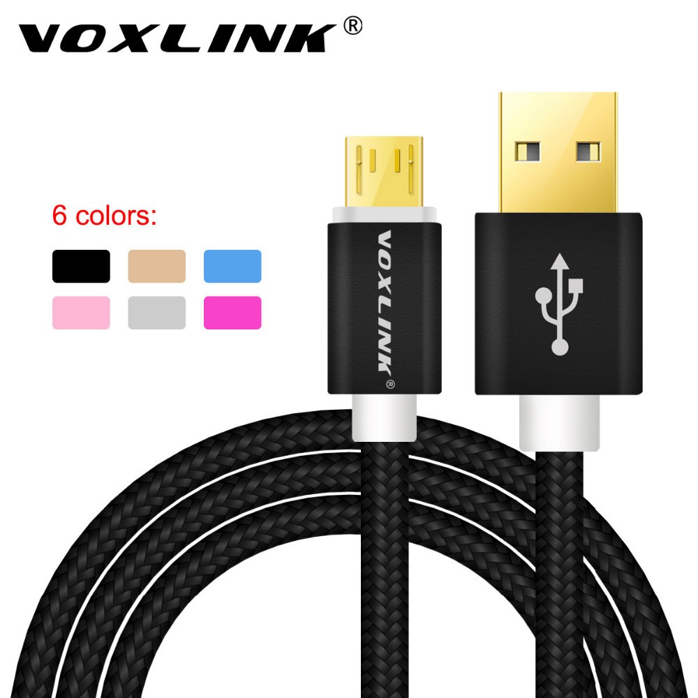 Original 5V 2A Micro USB Cable VOXLINK USB Charger Cable For Samsung/xiaomi/lenovo/huawei/HTC/Meizu Android Mobile Phone Cables black 0.5m