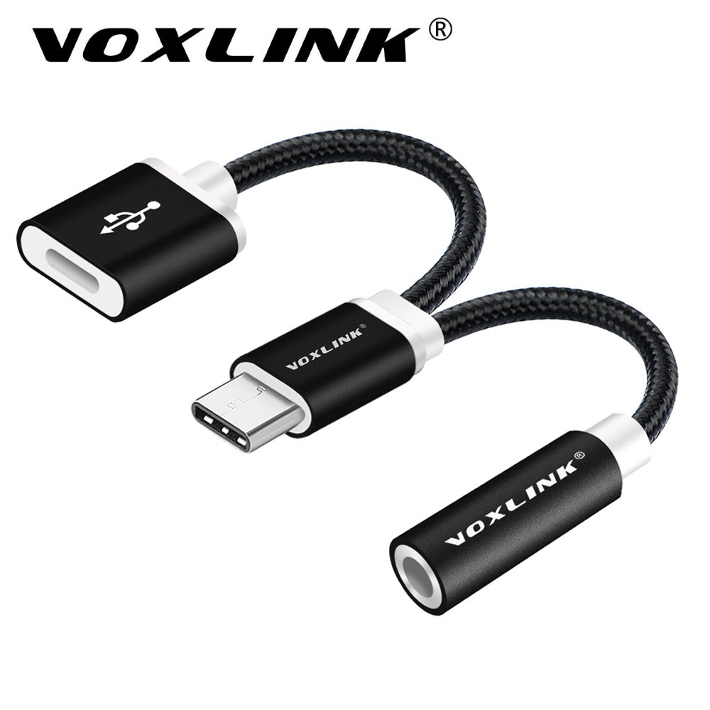 VOXLINK USB-C Cable USB Type C to 3.5mm Audio Jack Headphone Cable Charging Adapter For Letv 2/Letv 2 Pro/Letv Max 2/Xiaomi Mi6 black 12m