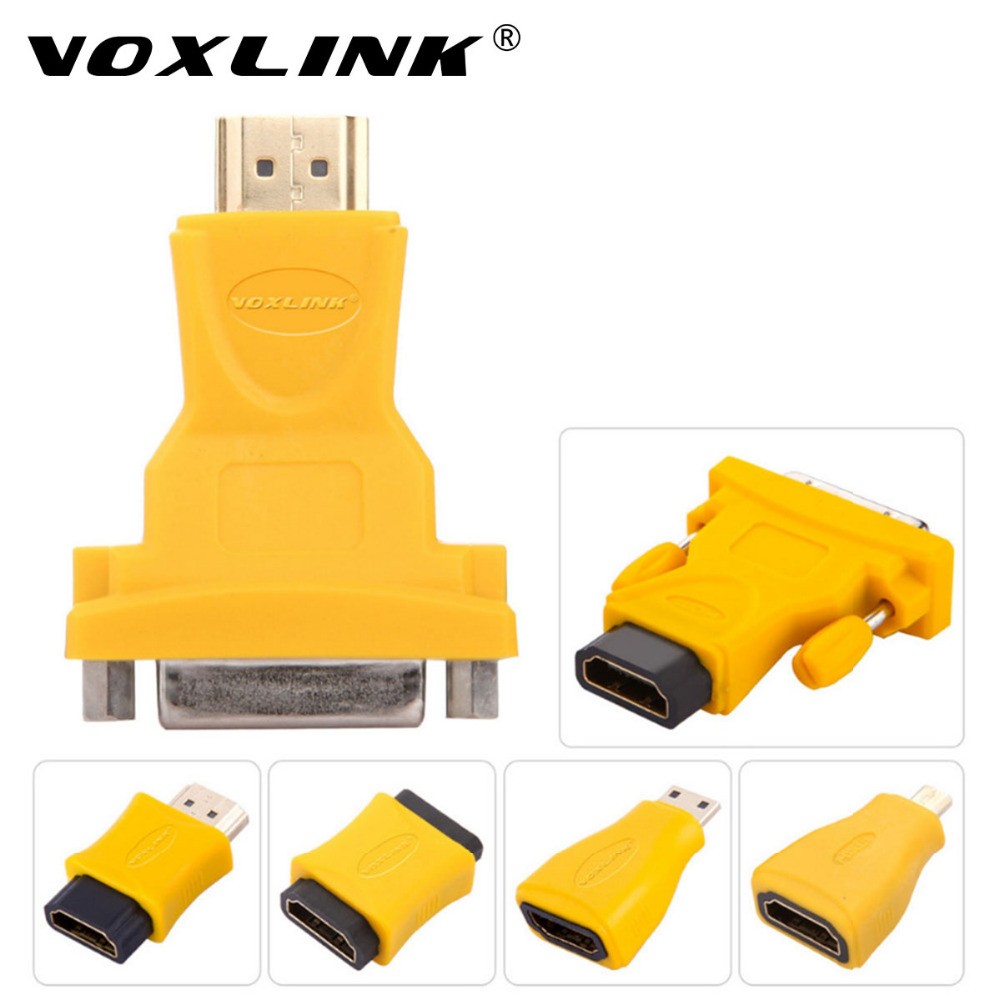 VOXLINK HDMI Type A Male/Female to Micro HDMI Type D/Mini HDMI Type C /DVI-D M/F 24+1 converter extender cable adapter for HDTV yellow