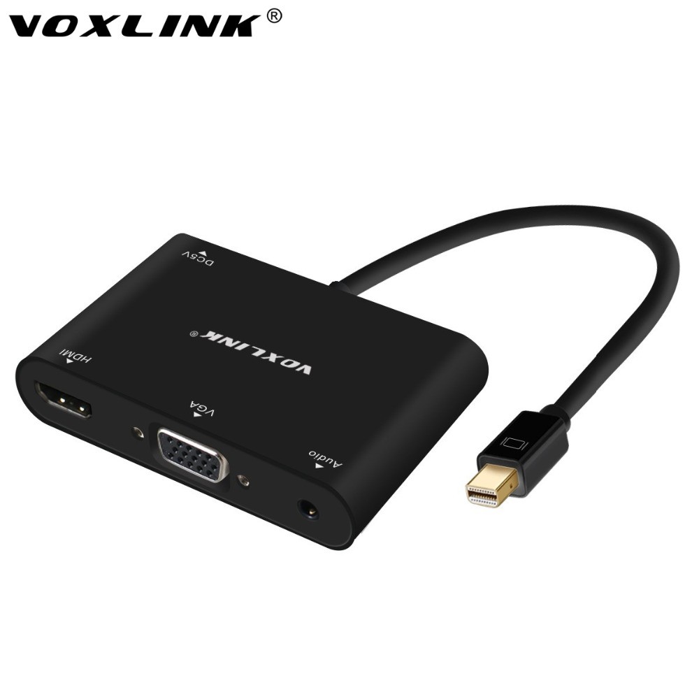 VOXLINK 4K*2K Mini DisplayPort DP Port Male to VGA HDMI Female + Audio 3in1 Adapter Cable For Macbook Mac Air Pro iMac black