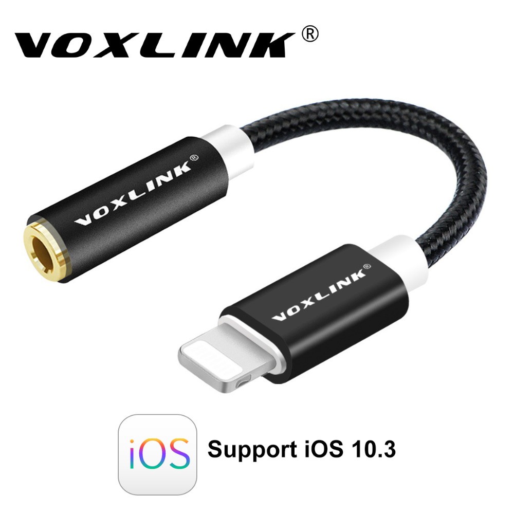 Newest aux audio cable VOXLINK 8pin to 3.5mm Aux Headphone Jack Adapter Cable For Apple iPhone 7 / 7 Plus IOS 10.3 black 12cm