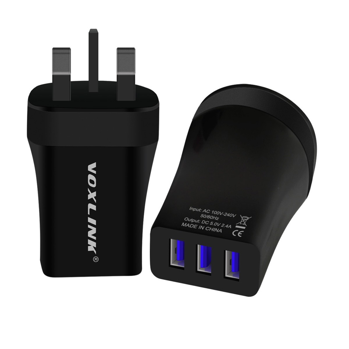 VOXLINK Fast Charging Adapter 5V 3.4A 3Port USB Home Travel Wall Charger EU/UK Plug For iPhone 7 6s plus Samsung S7 Xiaomi &More black UK