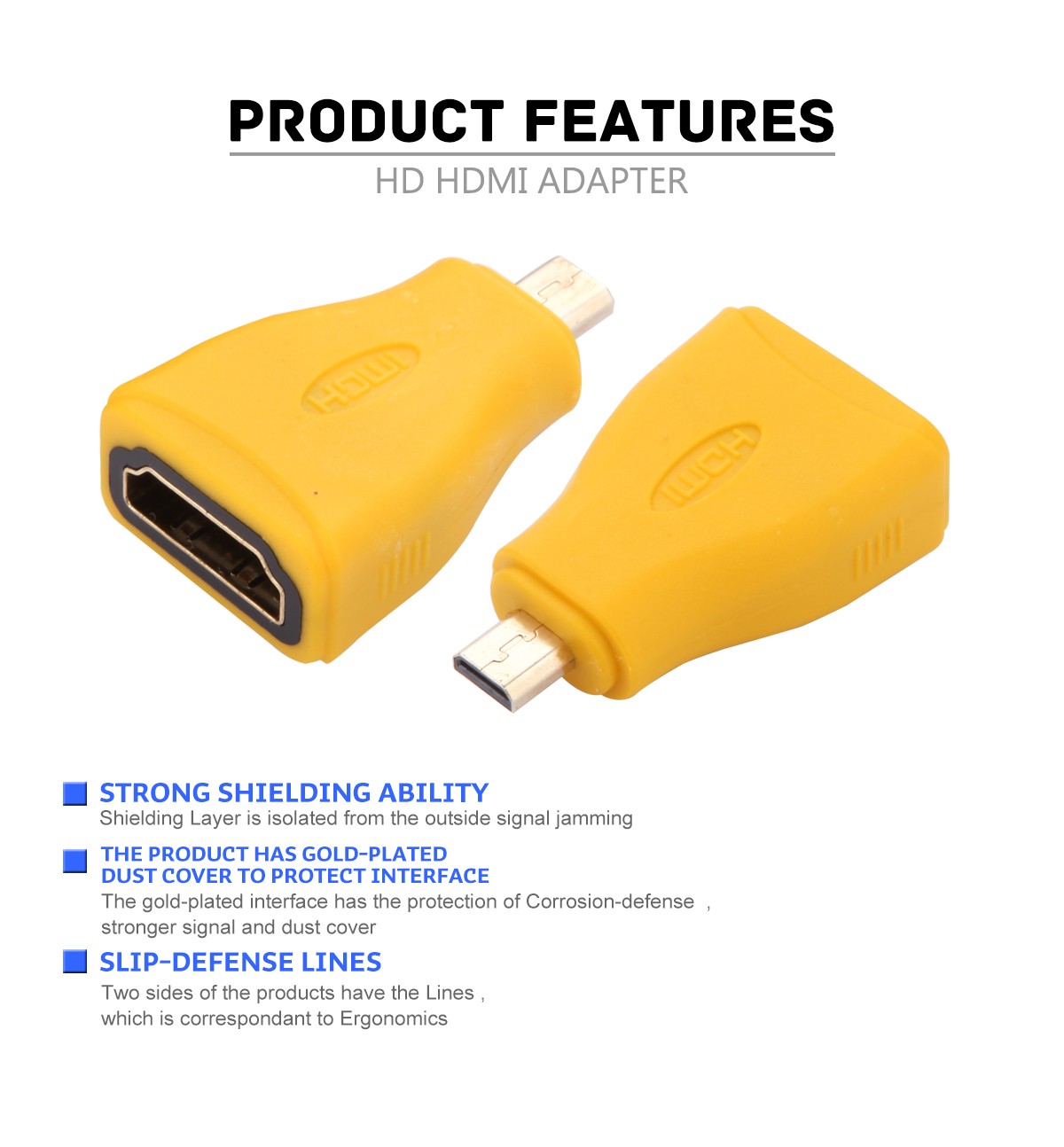 VOXLINK Micro HDMI Type D Male to HDMI Type A Female M/F Gold-Plated Adapter Converter Connector for HDTV 1080P yellow