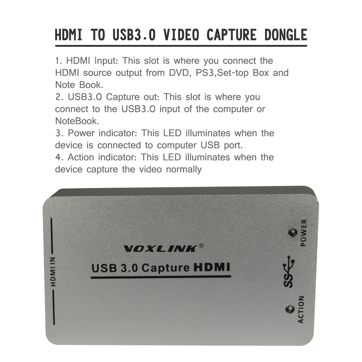XI100D Full HD 1080P UVC 60FPS HDMI Capture Dongle USB3.0 HDMI Capture Card Box