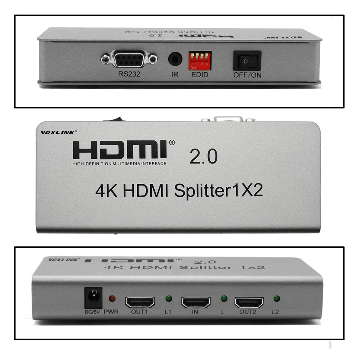 VOXLINK NEW 1X2 HDMI 2.0 HDMI Splitter 4K (HDMI 2.0,HDCP2.2 ,4K,IR Extension, EDID Mangement, RS232 US