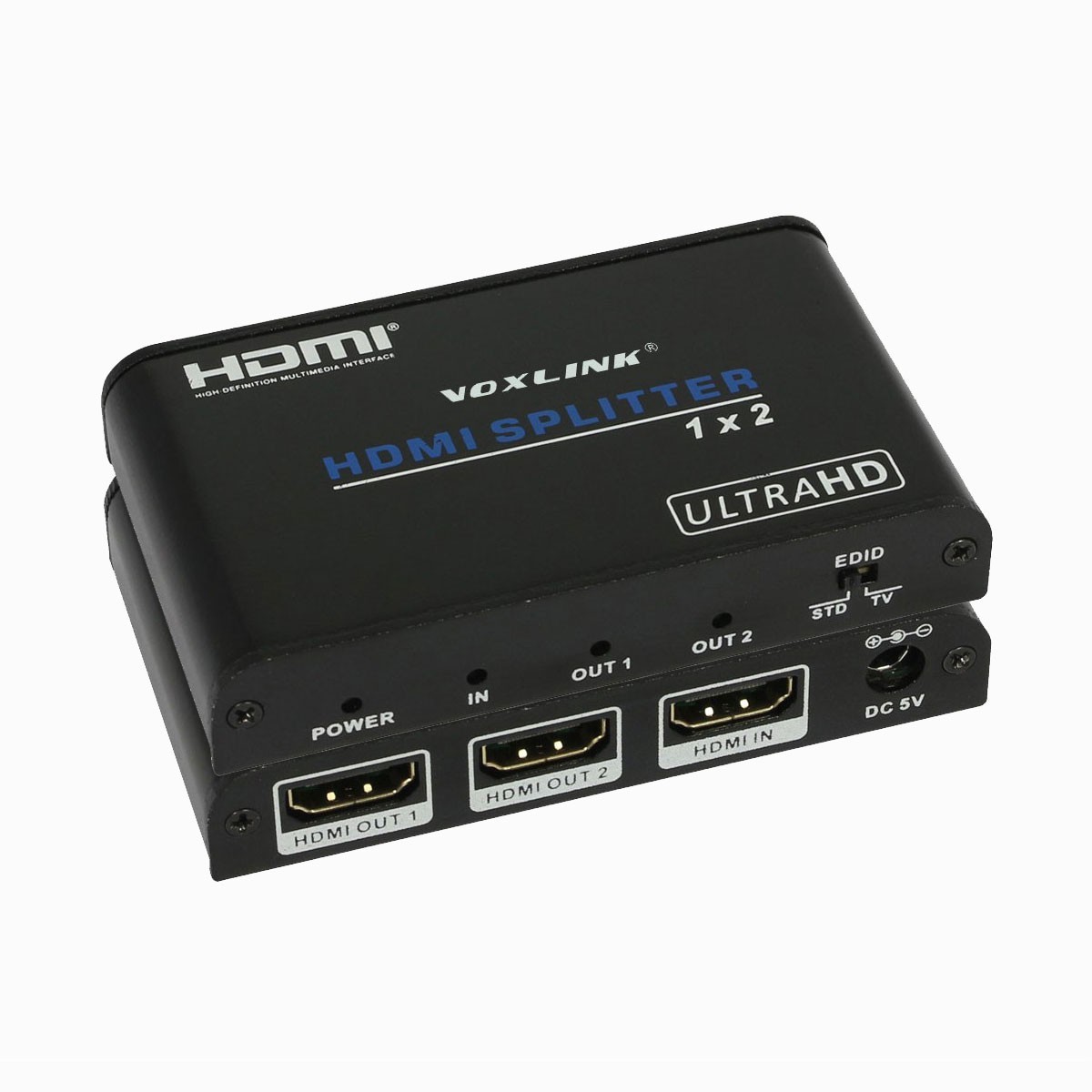 VOXLINK 1080P 4K*2K UHD HDMI Splitter 1x2 Converetr Adapter 1 IN 2 OUT HDMI Splitter Support 3D HDCP EDID Control US