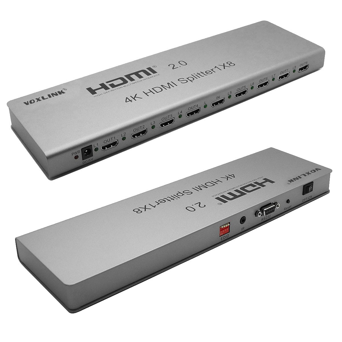 Voxlink 1X8 HDMI 2.0 splitter 4K (HDMI 2.0,HDCP2.2 ,4K,IR extension, EDID mangement, RS232) EU