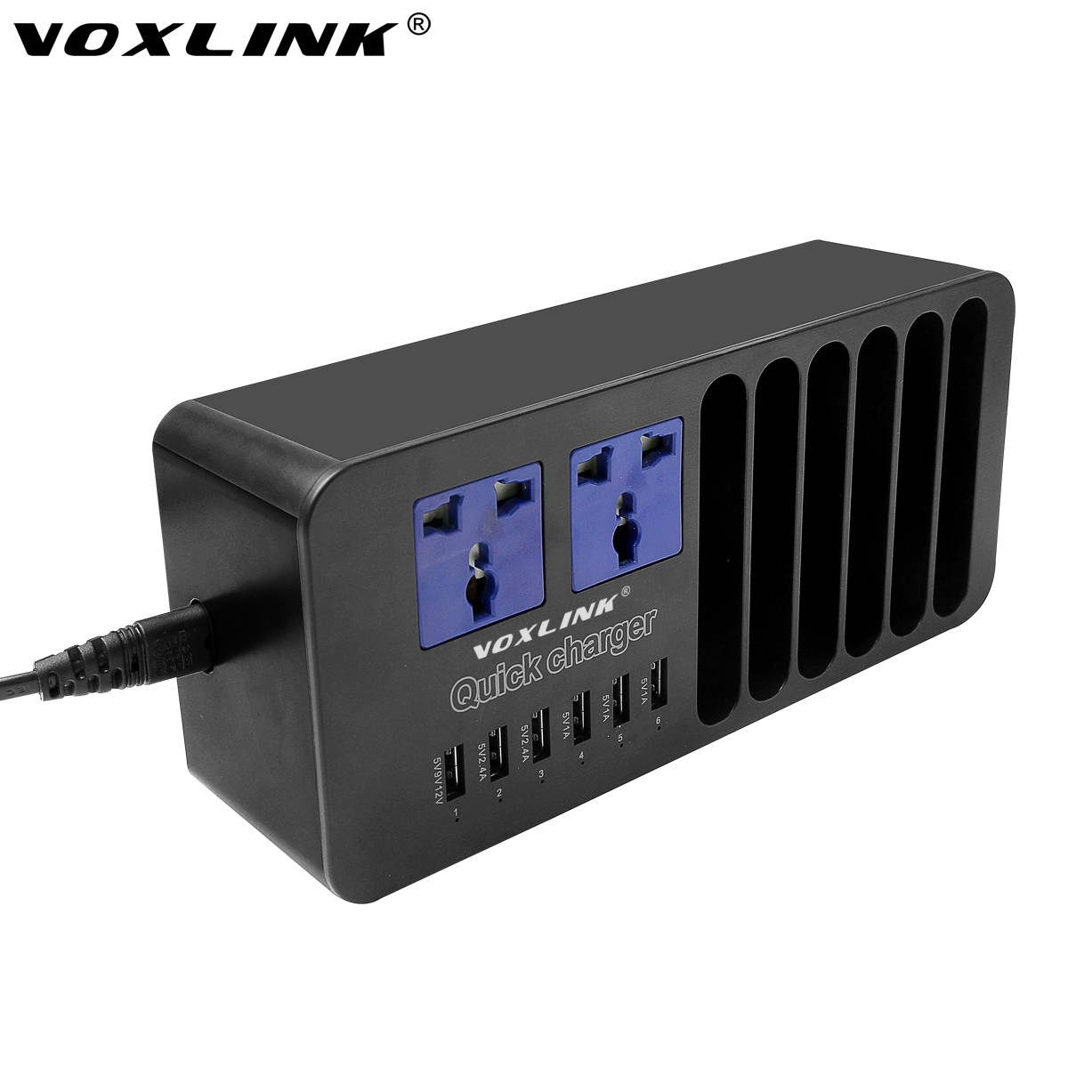 VOXLINK 5V 10A 50W 6-Port USB car Charger Travel Adapter Intelligent Detect Charging Black EU