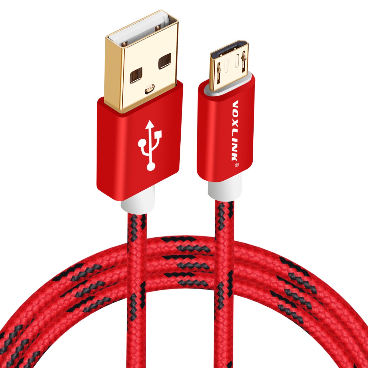 VOXLINK Micro USB Cable Fast Charger 5V 2A Nylon Braid Data Sync Charging Cable for Samsung Galaxy S7 S6 Huawei Xiaomi Meizu LG HTC Andriod Phones  red 0.5m