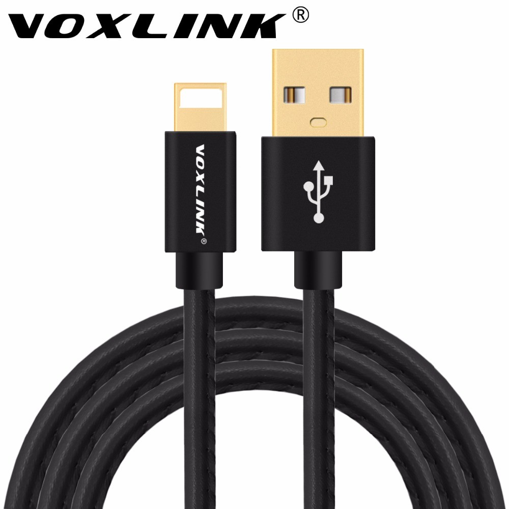 Original usb charger cable for iPhone 7 Plus VOXLINK PU Leather Sync Data Charging USB Cable for iPhone 6s Plus 5s iPad Air Mini Black 0.25M